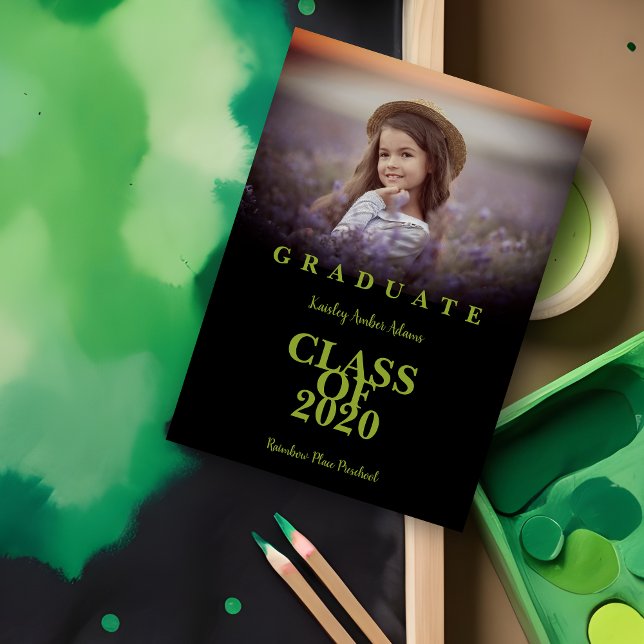 Elegant Graduate Graduation Modern Photo Green (Elegant Graduate Graduation Modern Photo Green Announcement Card.)