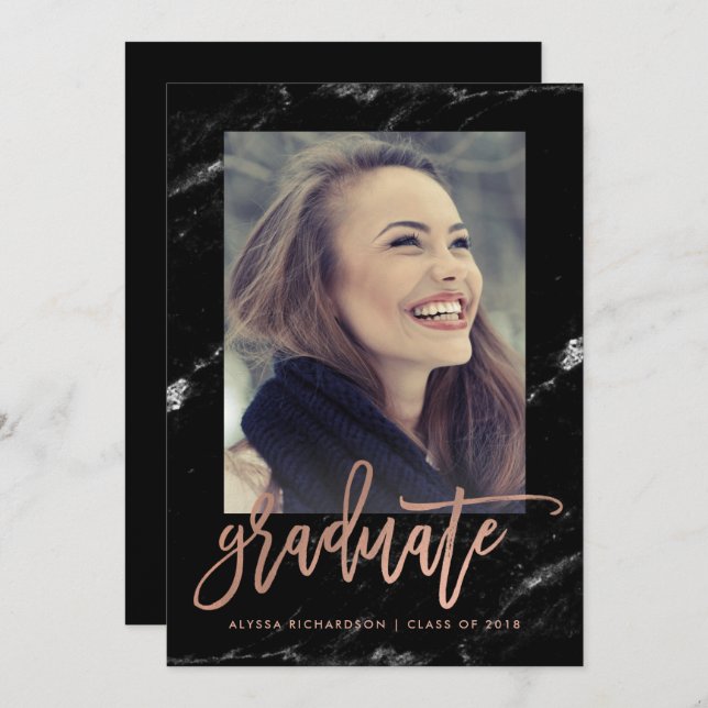 Elegant Graduate | Marble 2018 Photo Grad Party Invitation (Front/Back)