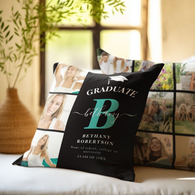 Elegant Graduate Monogram Photo College Graduation Cushion (Creator Uploaded)