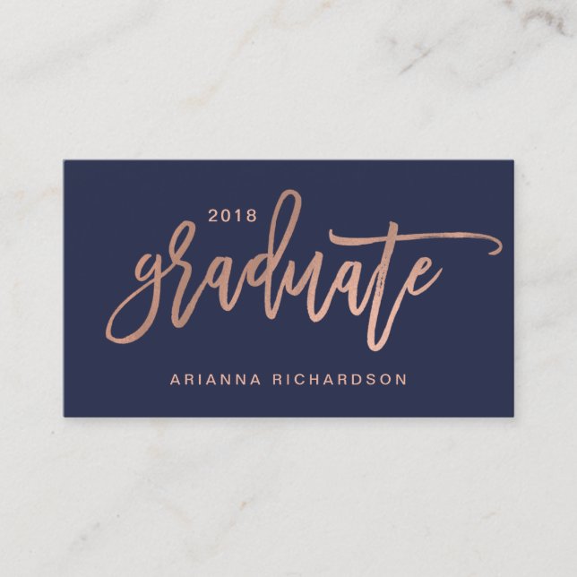 Elegant Graduate Navy Blue Photo Insert Name Card (Front)