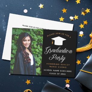 Elegant Graduate Photo 2022 Black Graduation Party Invitation