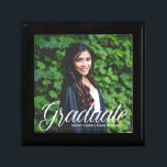 Elegant Graduate Photo 2024 Graduation Party Gift Box<br><div class="desc">This elegant white typography overlay photo graduation gift box features chic white script over your high school or college graduate photograph for the senior class of 2024. Customise with your name and class under the lovely calligraphy for your celebration.</div>