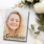 Elegant Graduate Photo 2025 Black Flourish Script Postcard<br><div class="desc">Graduate written in elegant black flourish script over your senior portrait photo makes a beautiful, minimalist graduation announcement postcard. Customise with your name and high school, college, or university class of 2025 under the chic cursive typography and add your personal details on the back of these classy text overlay graduate...</div>