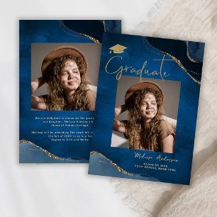 Elegant Graduate Photo Blue Navy Announcement