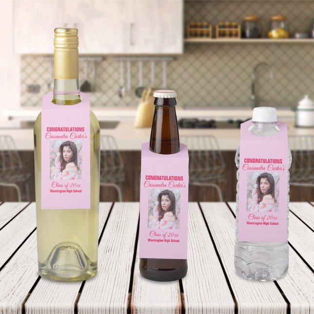Elegant Graduate Photo Bottle Tag (Creator Uploaded)
