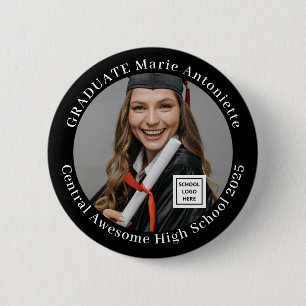 Elegant Graduate Photo School Logo Graduation 6 Cm Round Badge