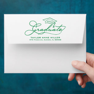 Elegant Graduate Script Green Return Address Envelope