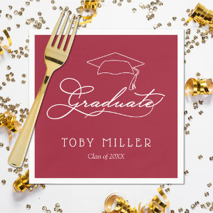 Elegant Graduate Script on Crimson Red Graduation Napkin