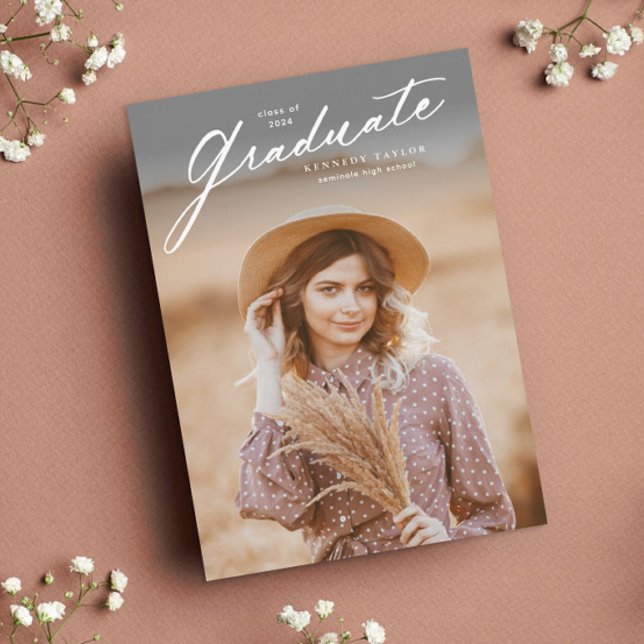 Elegant Graduate Script Photo Graduation Invitation (Simple graduate script photo graduation invitation.)
