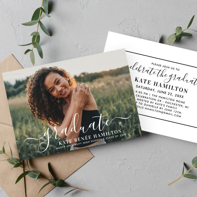 Elegant Graduate Script Photo Graduation Party Invitation (Creator Uploaded)