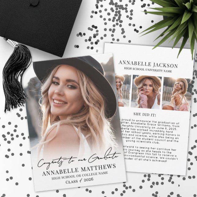 Elegant Graduate Simple Photo Collage Graduation Announcement (Elegant Graduate Simple Photo Collage Graduation Announcement)