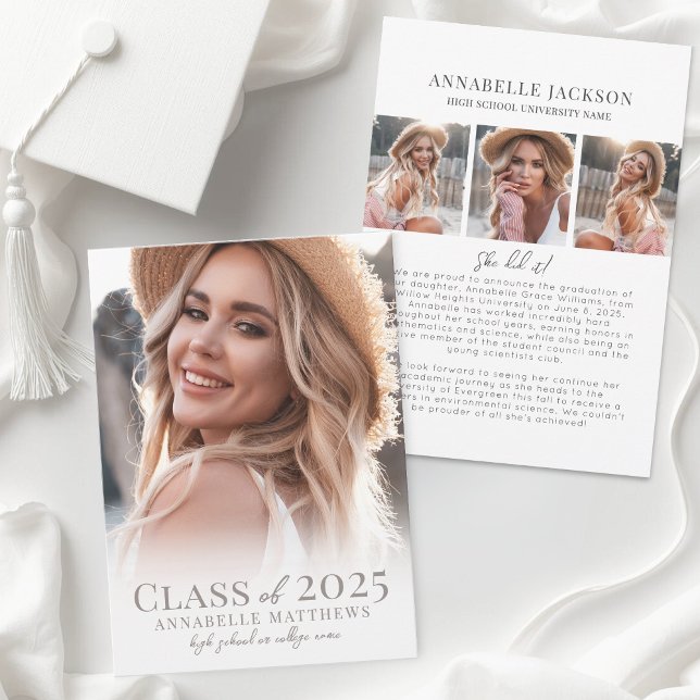Elegant Graduate Simple Photo Collage Graduation Announcement (Elegant Graduate Simple Photo Collage Graduation Announcement)