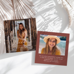 Elegant Graduate White Script Photo Red Card