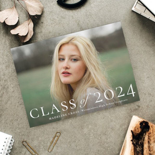 Elegant Graduating Class Photo Graduation (Elegant Class of 2024 Photo Graduation Announcement Magnetic Card.)