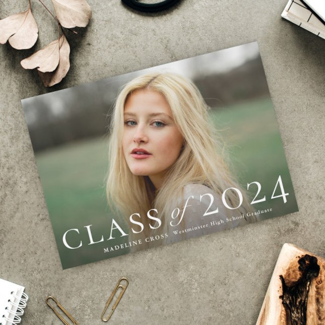 Elegant Graduating Class Photo Graduation Invitation (Elegant Typography Class of 2024 Photo Graduation Announcement Invitation.)