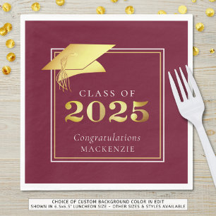 Elegant Graduation 2023 Maroon Gold Personalised N Napkin