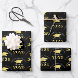 Elegant Graduation 2025 Faux Gold Foil Your Colour Wrapping Paper Sheet