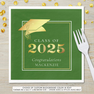 Elegant Graduation 2025 Green Metallic Gold Napkin