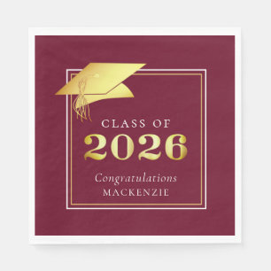 Elegant Graduation 2026 Maroon Gold Personalised Napkin