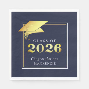 Elegant Graduation 2026 Navy Gold Personalised Napkin