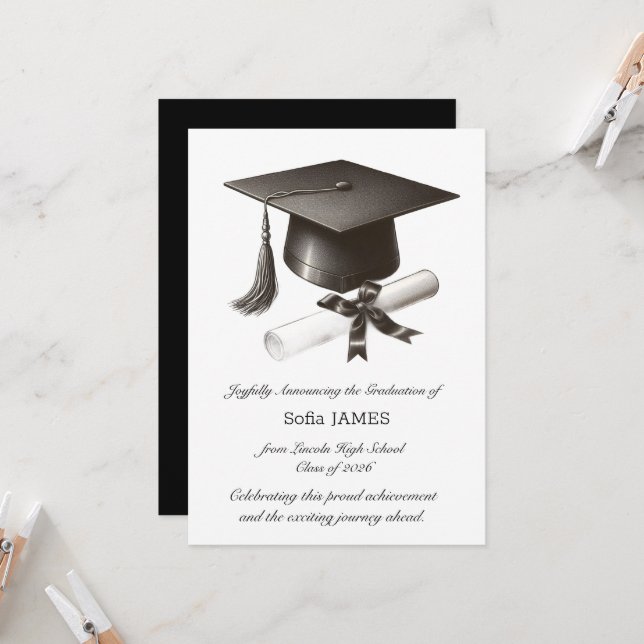 Elegant Graduation Announcement Card (Front/Back In Situ)