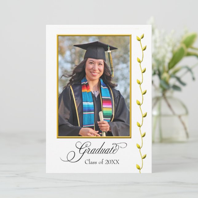 Elegant Graduation Announcement with Gold Ivy (Standing Front)