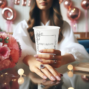 Elegant Graduation Black and white Floral Border Paper Cups