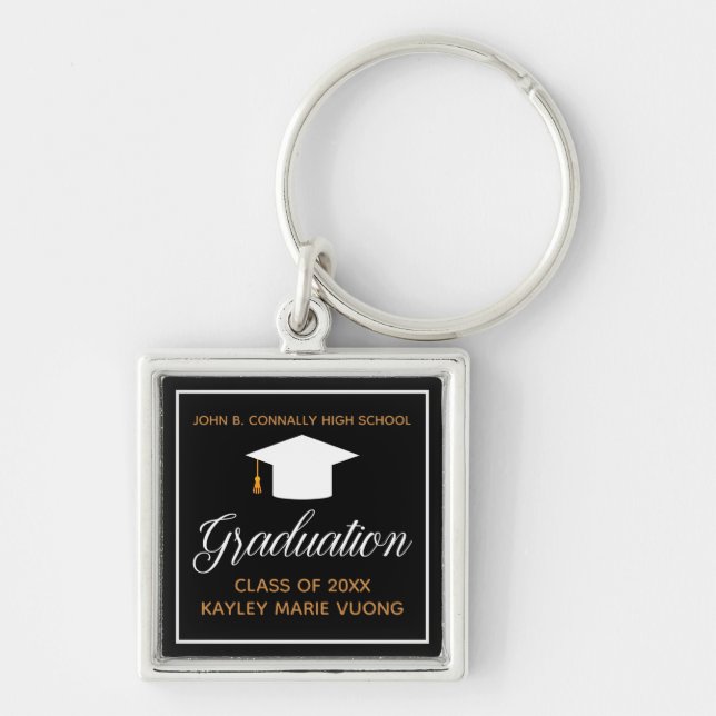 Elegant Graduation Black Gold Custom Keepsake Key Ring (Front)