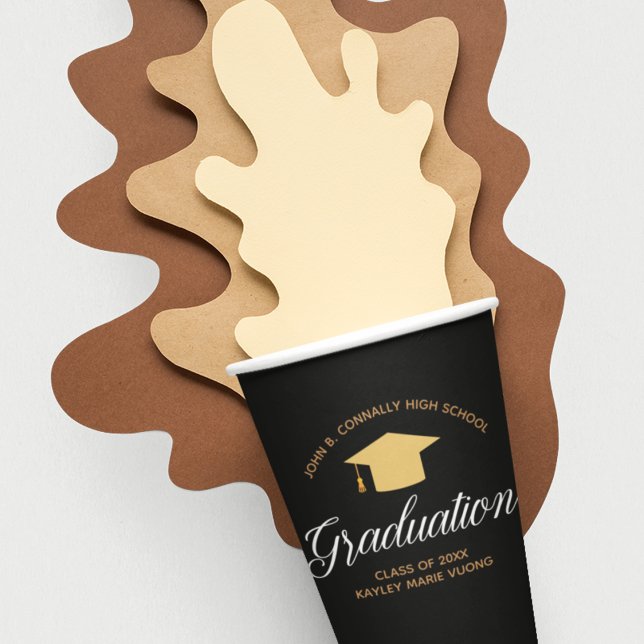 Elegant Graduation Black Gold Custom Party Paper Cups (Creator Uploaded)