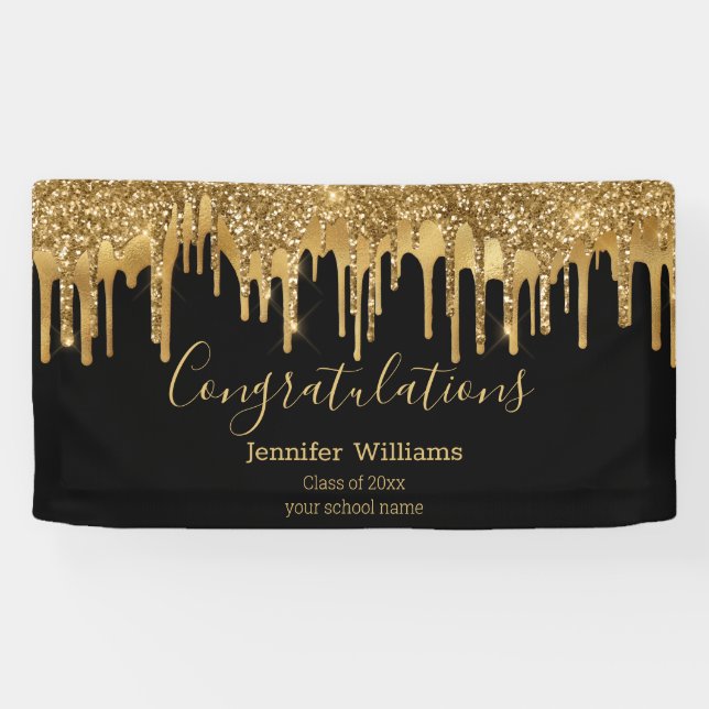  elegant graduation black gold dripping glitters  banner (Horizontal)