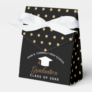 Elegant Graduation Black Gold Polka Dots Party Favour Box
