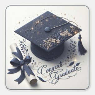 Elegant Graduation Cap and Diploma Square Sticker