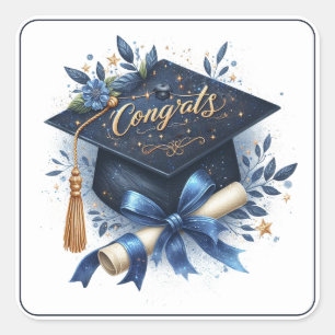 Elegant Graduation Cap and Diploma Square Sticker