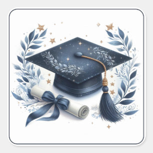 Elegant Graduation Cap and Diploma Square Sticker