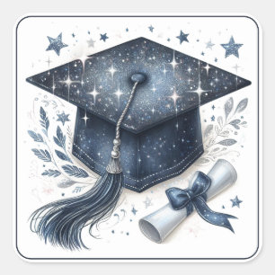 Elegant Graduation Cap and Diploma Square Sticker