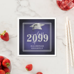 Elegant Graduation Cap Class Year Navy Blue Silver Napkin