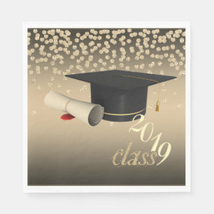 Elegant Graduation Cap, Gold Diamonds Class 2019 Napkin
