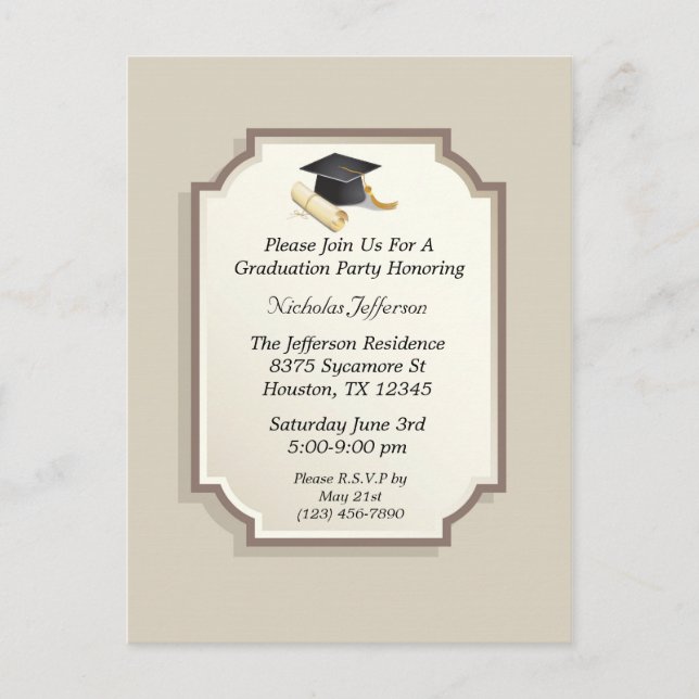 Elegant Graduation Cap Scroll Invitation (Front)