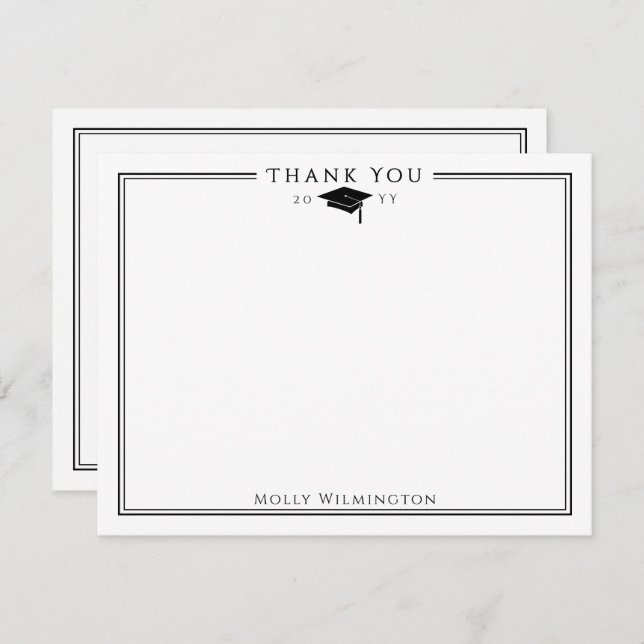 Elegant Graduation Cap & Tassel Black & White Thank You Card (Front/Back)