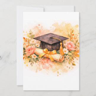 Elegant Graduation Cap with Floral Design Invitation