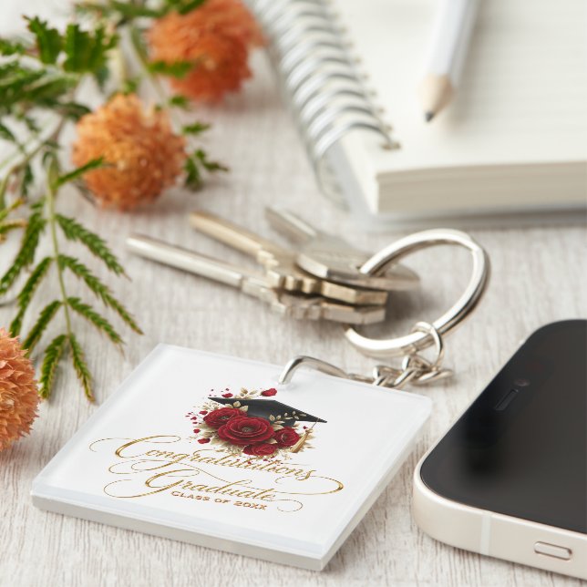 Elegant Graduation Celebration • Gold Script  Key Ring (Front Right)