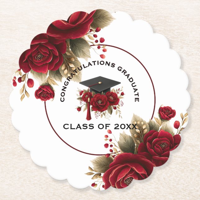 Elegant Graduation Celebration • Gold Script  Paper Coaster (Front)