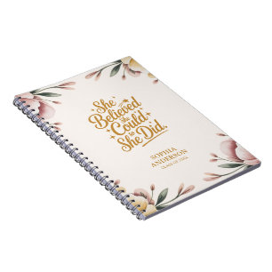 Elegant Graduation Class Year Floral Inspirational Notebook
