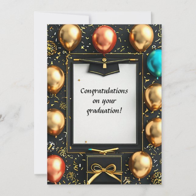 Elegant Graduation Diploma with Mortarboard Invitation (Front)