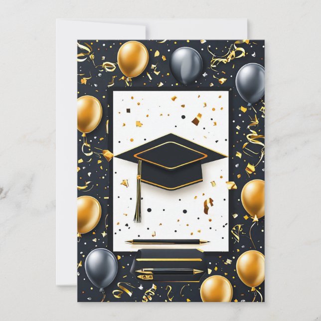 Elegant Graduation Diploma with Mortarboard Invitation (Front)