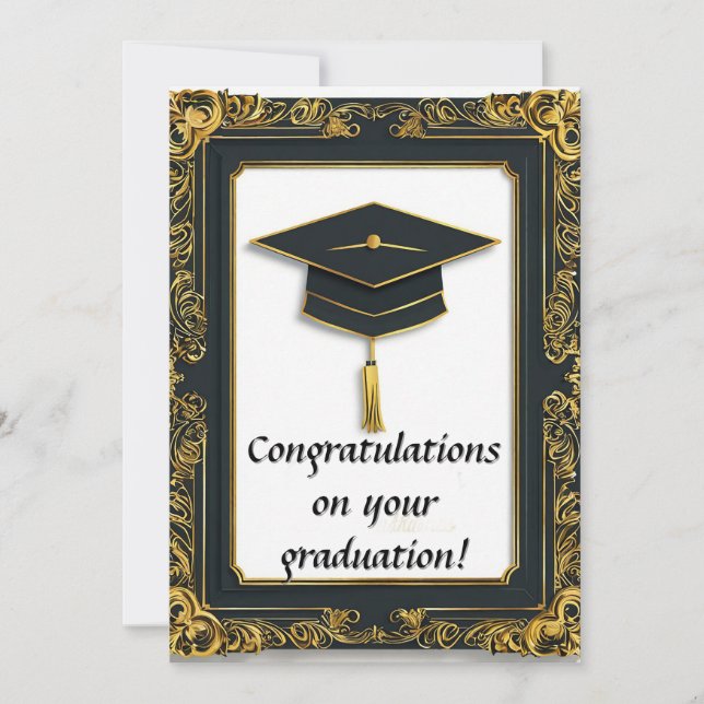 Elegant Graduation Diploma with Mortarboard Invitation (Front)