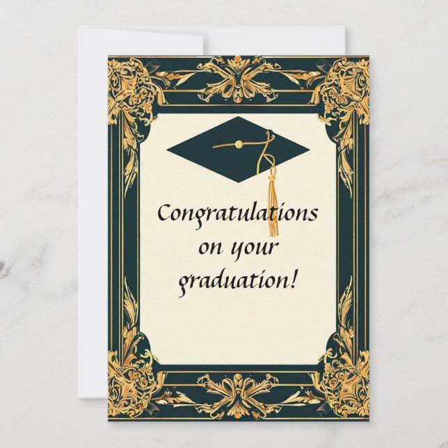 Elegant Graduation Diploma with Mortarboard Invitation (Front)