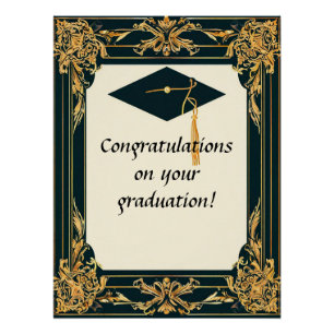 Elegant Graduation Diploma with Mortarboard Poster