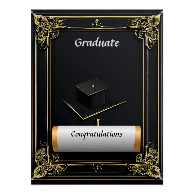 Elegant Graduation Diploma with Mortarboard Poster (Front)