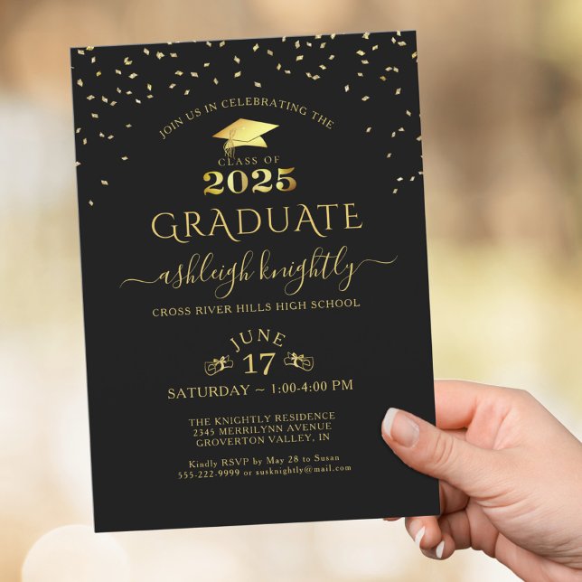 Elegant Graduation Faux Metallic Gold 2025 Invitation (Creator Uploaded)